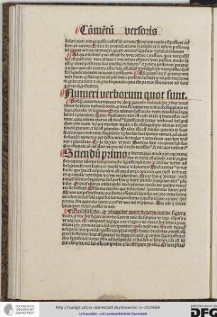 Postquam autor determinavit de quinque generibus verborum hic consequenter determinat de numero verborum dicens quod duo sunt numeri in verbo