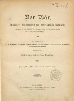 Der Bär : illustrierte Wochenschrift für vaterländische Geschichte. 16. 1889/90