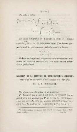 Solution de la question de mathématiques spéciales proposée au concours d'agrégation de 1877.