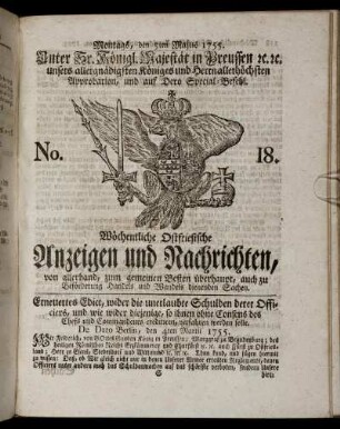 No. 18. Montags, den 5ten Majus, 1755.
