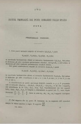 Alcune proprietà dei punti isobarici nello spazio.