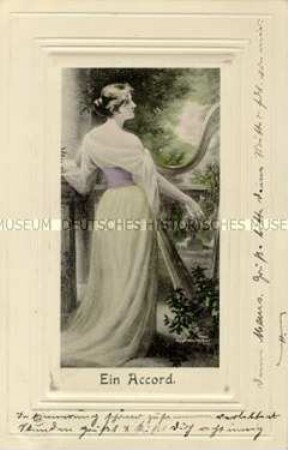 Postkarte mit Harfespielerin