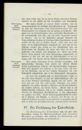 IV. Die Verhütung von Tuberkulose.