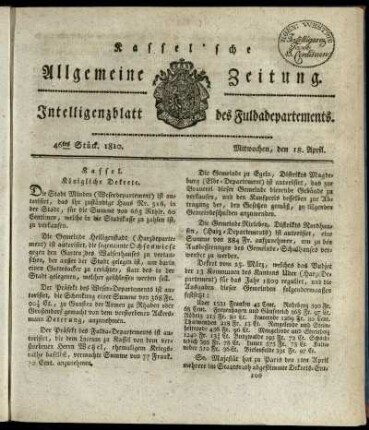 46tes Stueck, Mitwochen, den 18. April 1810