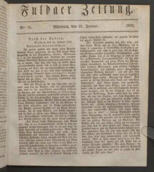 Mittwoch, den 25. Januar. 1832