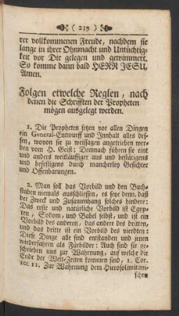 Folgen etwelche Reglen, nach denen die Schrifften der Propheten mögen ausgelegt werden
