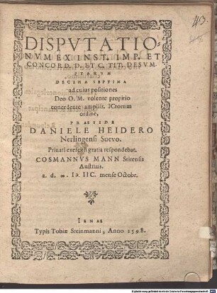 Disputationum ex Inst. Imp. et concord. D. et C. tit. desumptarum decima septima