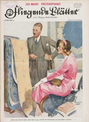 "Gewiß, wenn Sie die Haare immer blond tragen, wäre für das Damenzimmer die blaue Tapete vorzuziehen ...!"