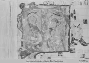 Graduale : Buchseite mit Text, Neumen und historisierter Initiale M, darin die Apostel Petrus und Paulus