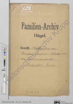 Abschriften von Schreiben und Notizen zur Geschichte der Familie Ascherfeld-Krupp, Bd. 1