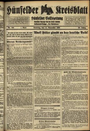 Erste Ausgabe vom Samstag, den 11. November 1933.