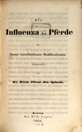 Die Influenza der Pferde in ihren verschiedenen Modificationen
