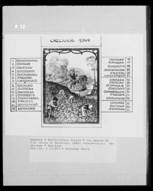 Les heures de N. D. dites de Hennessy, Kalenderblatt für Oktober, Weinlese