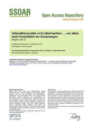 Volkszählung bitte nicht überfrachten: ... vor allem nicht hinsichtlich der Erwartungen