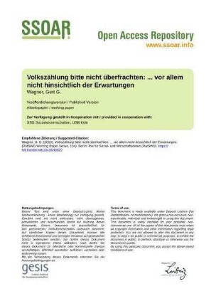Volkszählung bitte nicht überfrachten: ... vor allem nicht hinsichtlich der Erwartungen