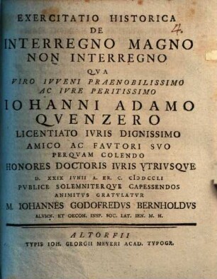 Exercitatio historica de interregno magno non interregno