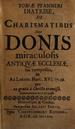 Diatribe de Charismatibus antiquae ecclesiae