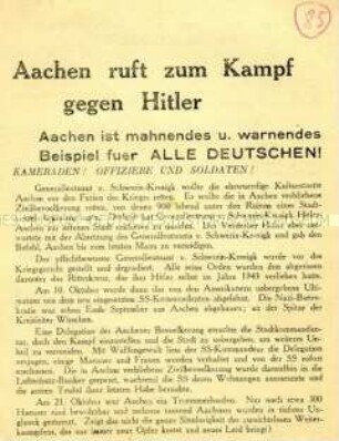 Flugblatt der Bewegung "Freies Deutschland" mit der Aufforderung zur Beendigung des Krieges