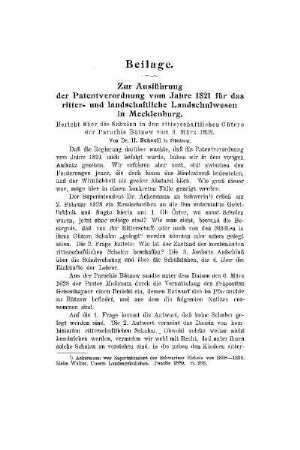 Beilage [Zur Ausführung der Patentverordnung vom Jahre 1821 für das ritter- und landschaftliche Landschulwesen in Mecklenburg]