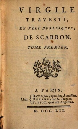Virgile Travesti, En Vers Burlesques, De Scarron, 1