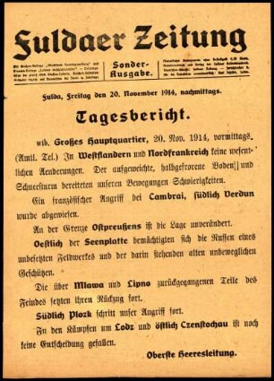 Ausgabe vom Freitag, den 20. November 1914.