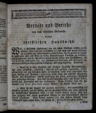 Vorrede und Bericht von dem nützlichen Gebrauche dieses christlichen Hausbuchs.