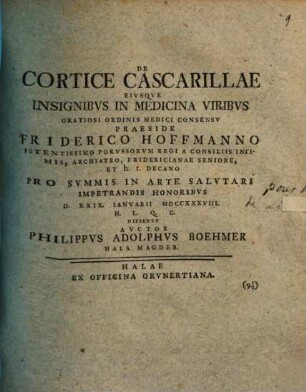 De cortice cascarillae eiusque insignibus in medicina viribus