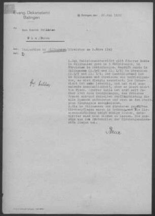 Zillhausen-Streichen: Inspektionsbericht 1949