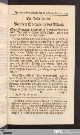 Die fünfte Lection. Von dem Sacramente des Altars.