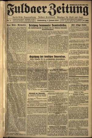 Erste Ausgabe vom Donnerstag, den 04. Januar 1934.