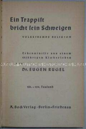 Enthüllungsschrift über die römisch-katholischen Trappisten