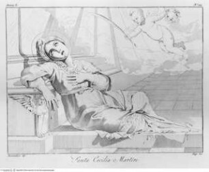 Choix de gravures à l'eau forte, d'après les peintures originales et les marbres de la galerie de Lucien Bonaparte : 142 gravures, Londres : Bulmer [u.a.], 1812. - 7, [142] S. : Ill. ; 2°, Die Heilige Cäcilie; (Taf. 96)