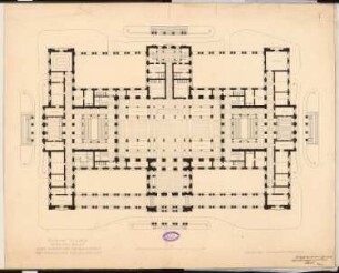 Nationalhalle für Kunst und Wissenschaft am Königsplatz, Berlin Schinkelwettbewerb 1896: Grundriss EG 1:200