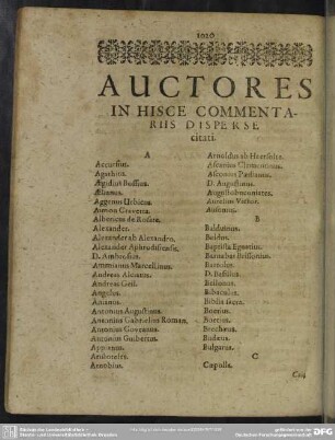 Auctores In Hisce Commentariis Disperse citati