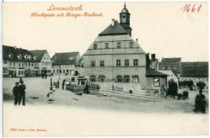 Lommatzsch. Marktplatz und Kriegerdenkmal