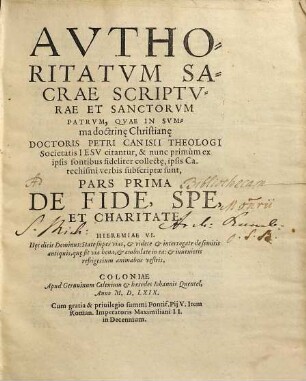Avthoritatvm Sacrae Scriptvrae Et Sanctorvm Patrvm, 1. De Fide, Spe et Charitate