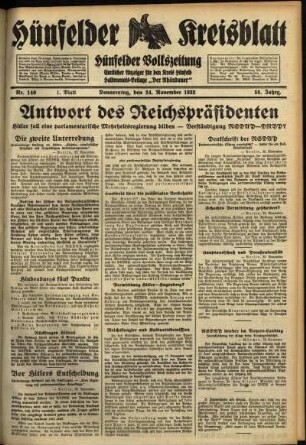 Erste Ausgabe vom Donnerstag, den 24. November 1932.