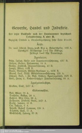 Berufsklassen und Gewerbebetriebe : Gewerbe, Handel und Industrie