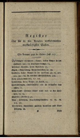 Register über die in den Annalen vorkommenden merkwürdigsten Sachen.