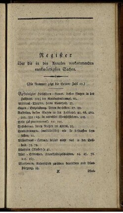 Register über die in den Annalen vorkommenden merkwürdigsten Sachen.