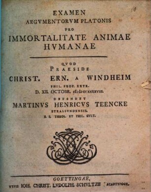 Examen argumentorum Platonis pro immortalitate animae humanae
