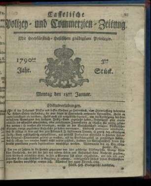 3tes Stueck, Montag den 18ten Januar. 1790