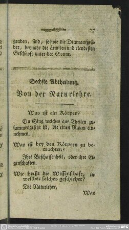 Sechste Abtheilung. Von der Naturlehre