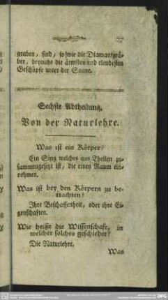 Sechste Abtheilung. Von der Naturlehre