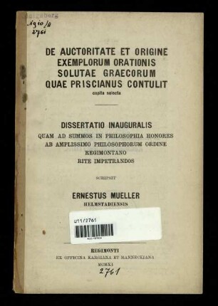 De auctoritate et origine exemplorum orationis solutae Graecorum quae Priscianus contulit capita selecta