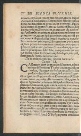 De mundi pluralitate, & eius duratione. Caput LI. - De ceremoniis. Cap. LX.