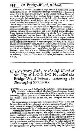 Of the Twenty sixth, or the last Ward of the City of London, called the Bridge-Ward without, containing the Bourough of Southwark