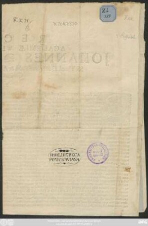 Rector Academiae Wittebergensis, Johannes Deutschmann/ SS. Theol. Doct. Prof. Publ. & Alumnorum Electoralium Ephorus, Civibus Academicis. S. P. D