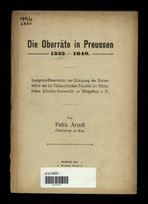 Die Oberräte in Preussen 1525 - 1640