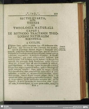 Sectio Quarta, Sive These Ex Theologia Naturali